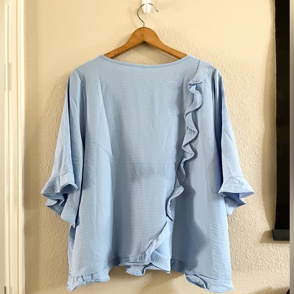 New Mittoshop blue top blouse 2x ruffle shirt baby blue pale popover - Picture 2 of 4
